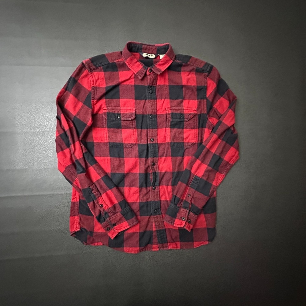 Salt Valley Shirt Mens Medium Red Lumberjack Flannel 100% Cotton Western Slim